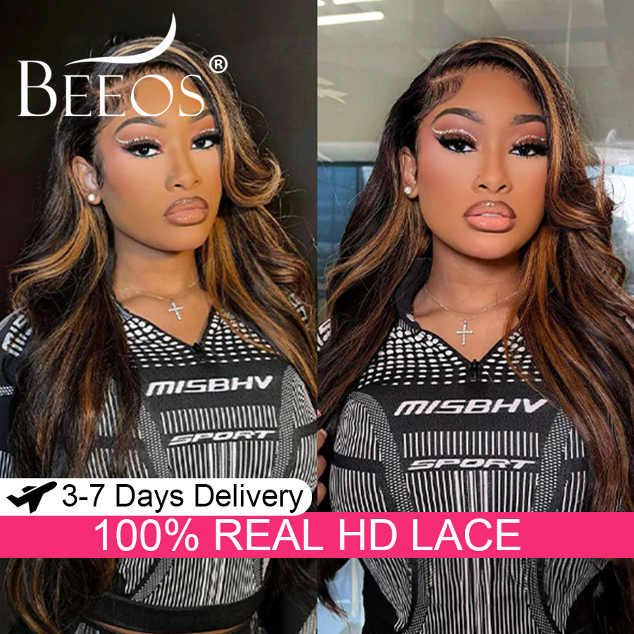 Human Hair Wigs - #1B/30 Highlight Body Wave 13x6 Real