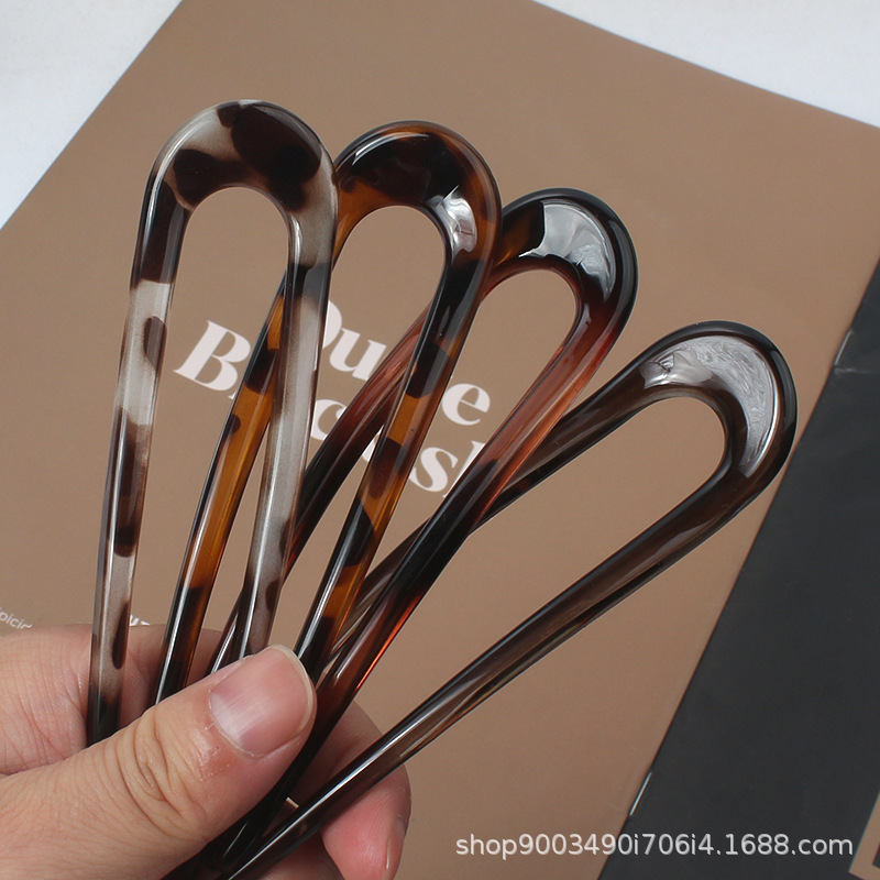 Hair Bundles - Korean style leopard print U-shaped hairpin,
