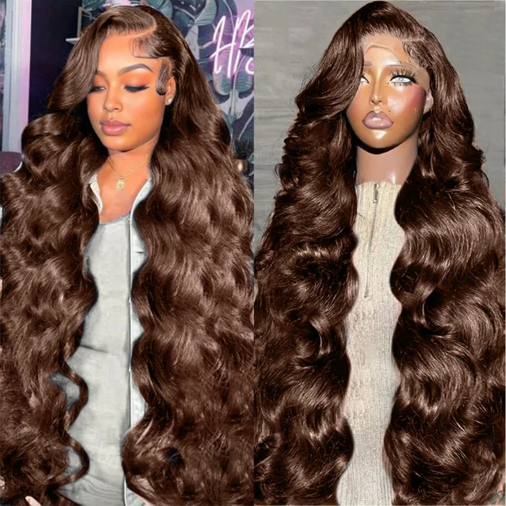 Hd Lace Frontal Wig Human Hair Pre Plucked - Chocolate #4 Body Wave Wig 220%