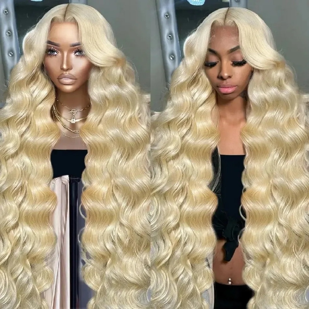 Human Hair Wigs - 46 Inch HD Blonde 13x4 Lace