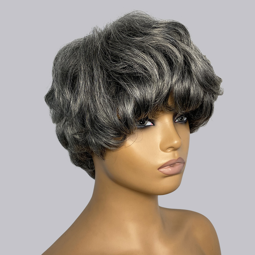 Short Pixie Cut Wig Human Hair Cheap - Pixie Cut Human Hair Wigs Gray