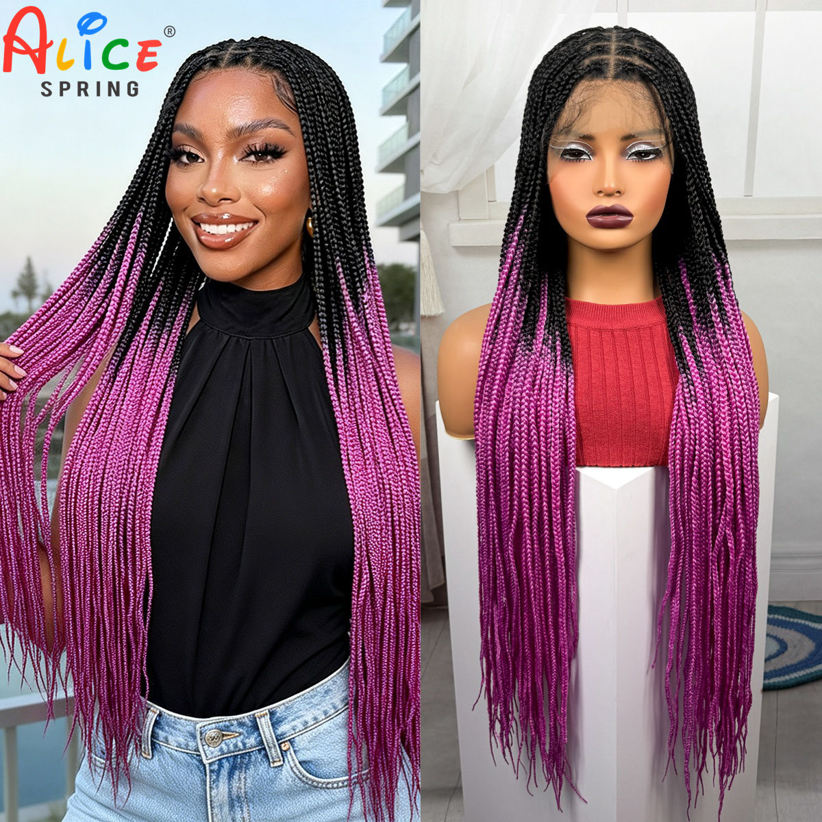 36inch Long Pink Color Box Bra - Synthetic Braided Wigs For Black Women review and price