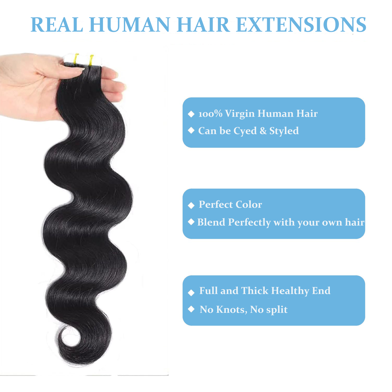 Long Body Wave Tape in Human H - Invisible Tape In Extensions Real Hair review and price
