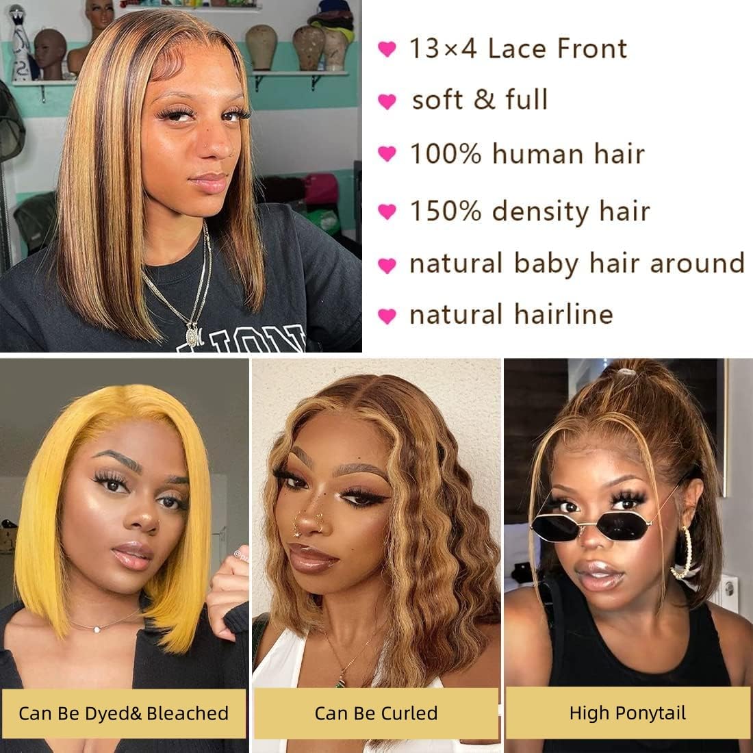 Bob Wig Human Hair 13x4 HD Lac - Pre Parted 13X4 Lace Front Bob Wig review and price
