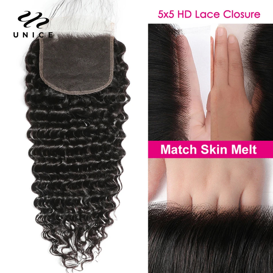 UNice Hair Deep Wave 5x5 HD La - Deep Wave 3 Bundles With Closure review and price