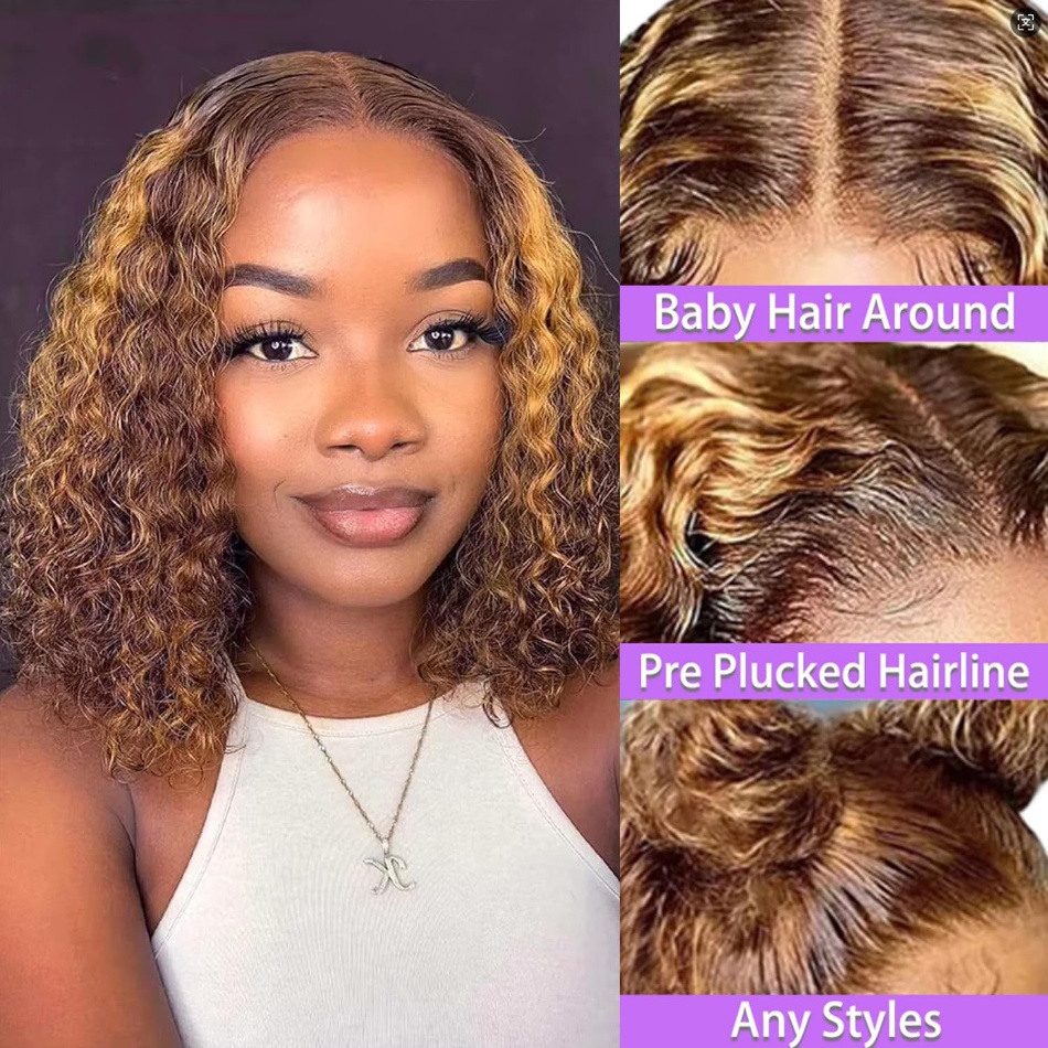 Highlight Short Bob Deep Wave  - Glueless Wear And Go Human Hair Wig review and price